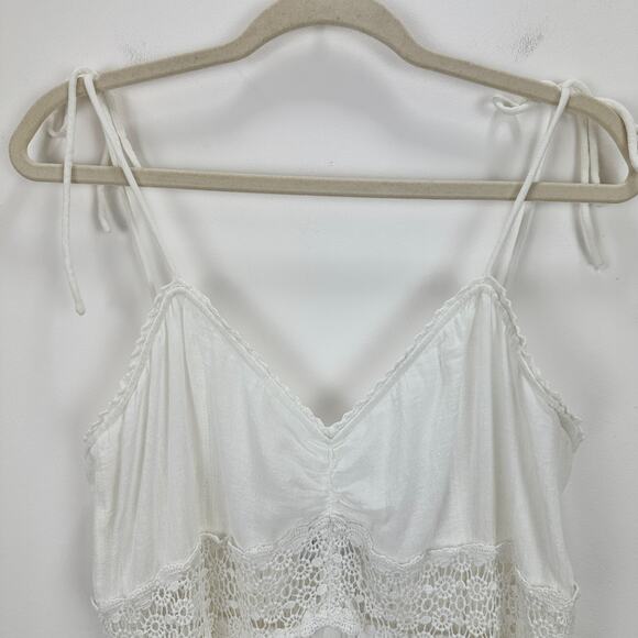 Urban Outfitters Jumpsuit White Wide Leg Gauze Cotton Crochet Cottagecore L NWT - Picture 7 of 15